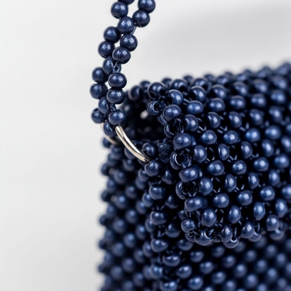 Vintage 1960s ADG Fashion Imports Beaded Navy Blue Retro Purse Bag - Picture 7 of 11